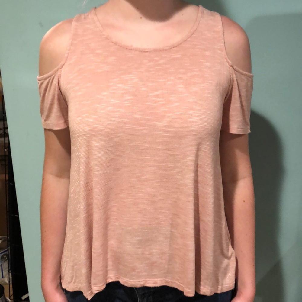 Thin-striped Shirt w/ Shoulder Cutouts